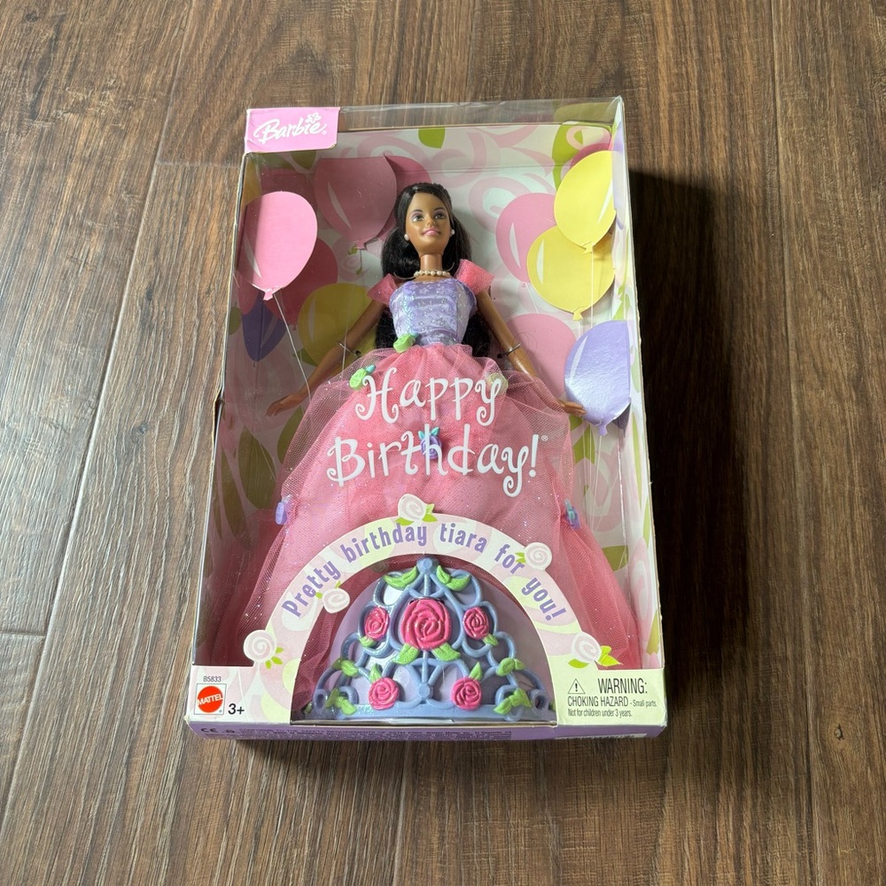 Barbie Happy Birthday Doll w/Tiara Pink Dress Brown Hair New 2003 Mattel B5833
